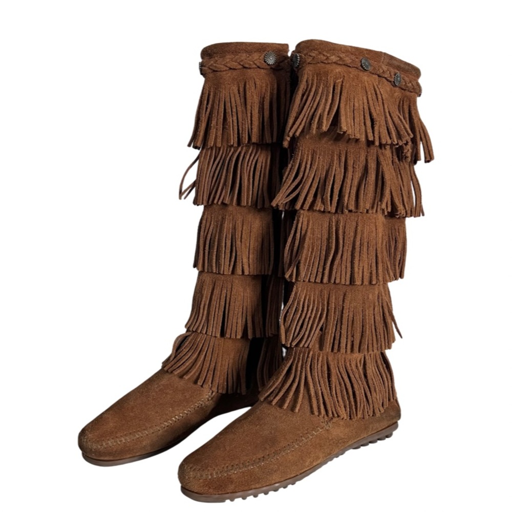 Minnetonka Women’s Brown 5 Layer Fringe Tall Sued… - image 6